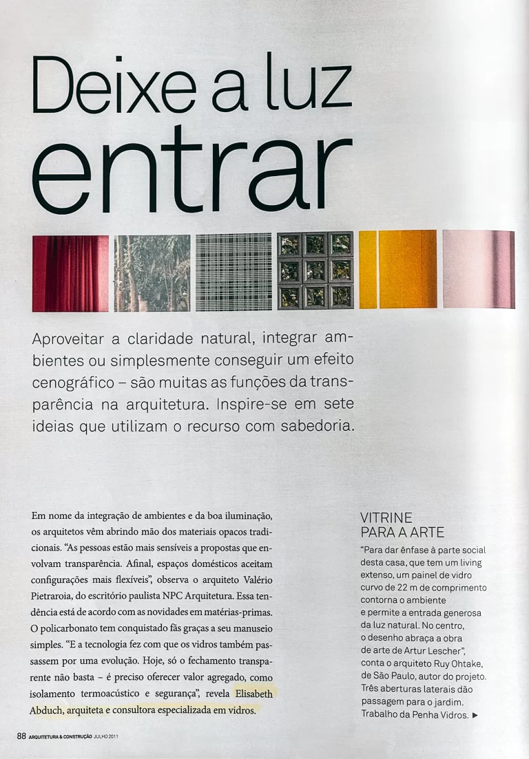 MIDIA SELECIONADA - Matéria Rev. Arq&Construção (sobre vidro na arq.)