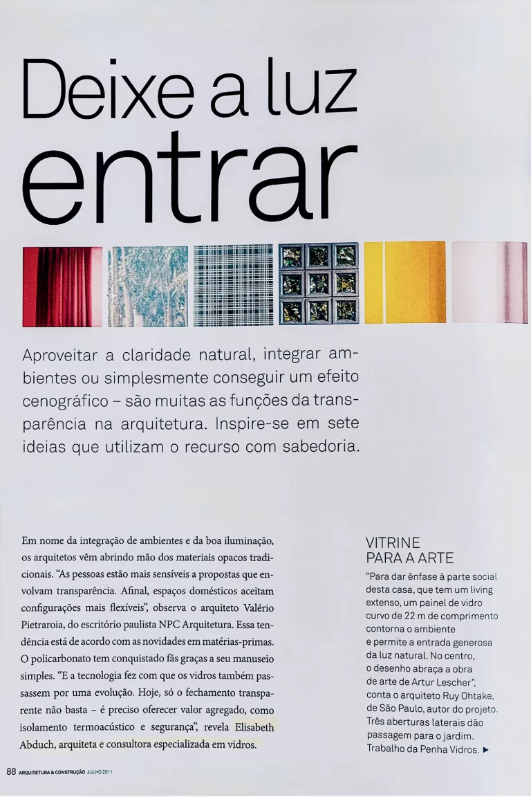 MIDIA SELECIONADA - Matéria Rev. Arq&Construção (sobre vidro na arq.)