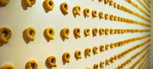 Have you ever thought about tasting a work of art? Now you can!
To mark the launch of the new product “Tarallo Mediterraneo” in Brazil, architect and designer 
Elisabeth Abduch created an interactive gourmet panel for La Pastina, featuring the traditional and
iconic biscuit from southern Italy. The “Tarallos,” symmetrically arranged on a large panel, formed 
an impressive relief picture to be tasted with the eyes, nose, touch, and, literally, the palate!