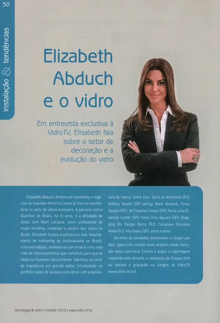 MIDIA SELECIONADA - Rev Tec&Vidro 2010 Entrevista para Vidro TV (pg 01) - Elisabeth Abduch e o vidro