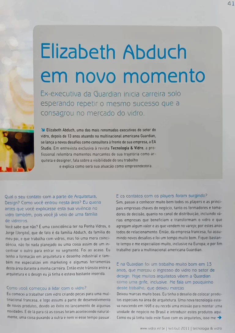 MIDIA SELECIONADA - Revista Tecnologia & Vidro - Elisabeth Abduch em novo Momento 01 - Pg 41 (pg2)
